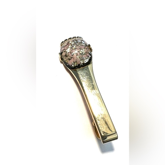 Vintage Retro Gold Tone Signed Anson Bar, Tie Clip Confetti Lucite Gold Flakes - Picture 8 of 9